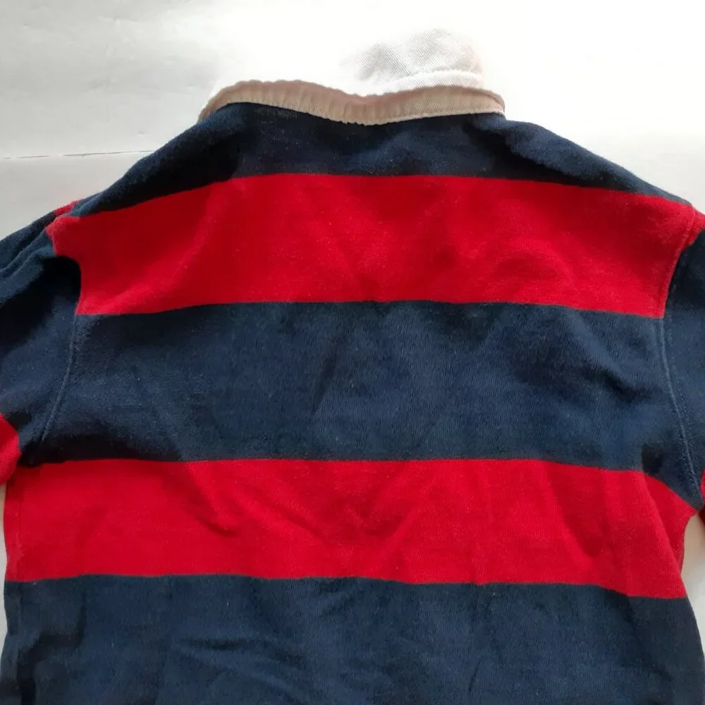 Old Navy Boys Shirt Polo Red Blue Stripe Long Sleeve Rugby XS 5